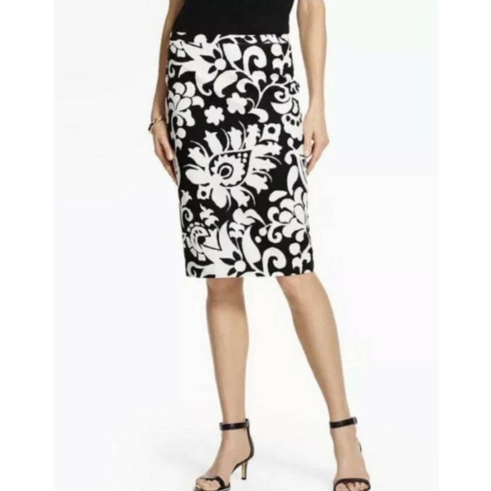 Talbots Women Black and White Midi Pencil Skirt Size 8P